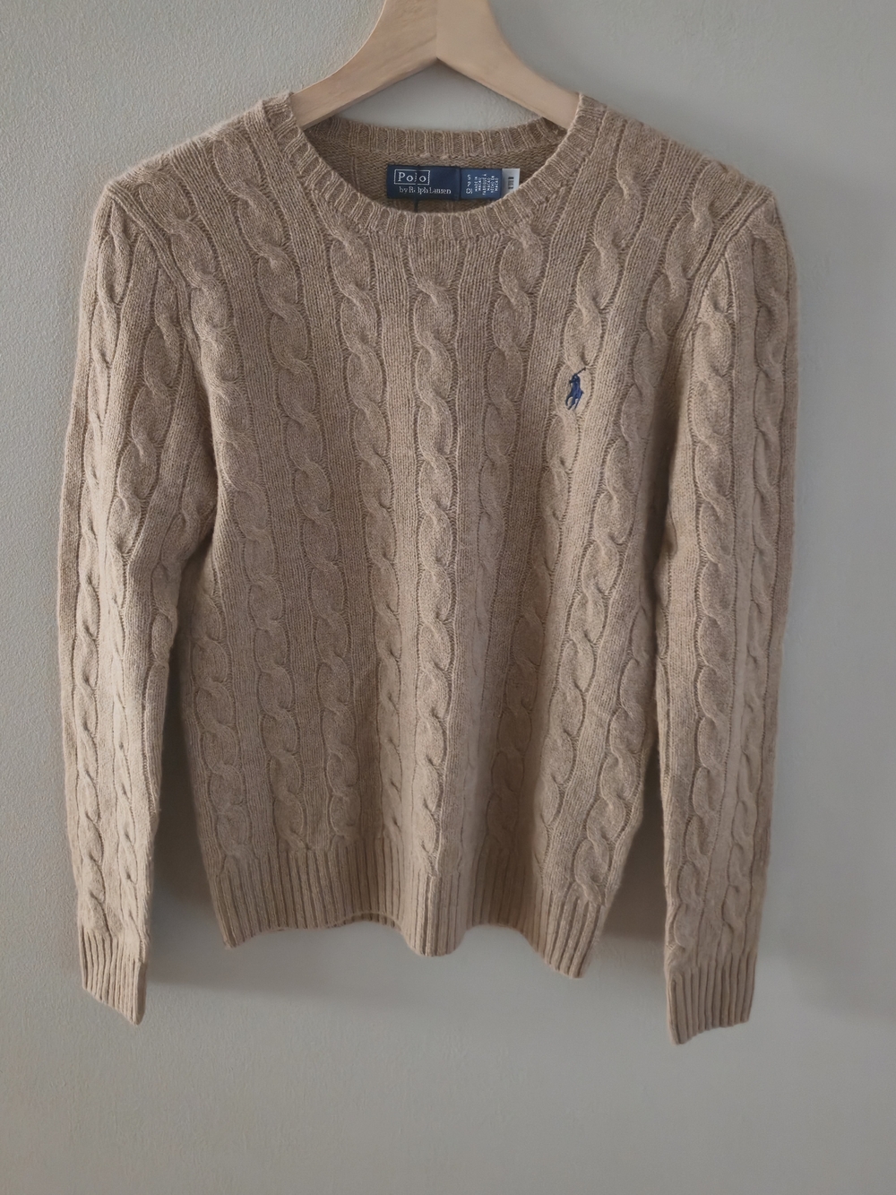 Polo Ralph Lauren Women Cable Knit Wool Cashmere Crewneck Sweater Camel - Picture 5 of 9